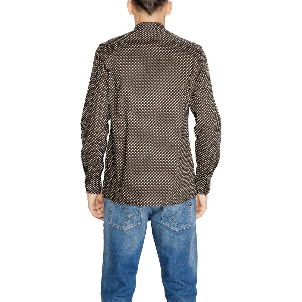Back view of Antony Morato brown cotton shirt for men, part of the fall/winter collection, featuring a stylish design and 100% cotton material.