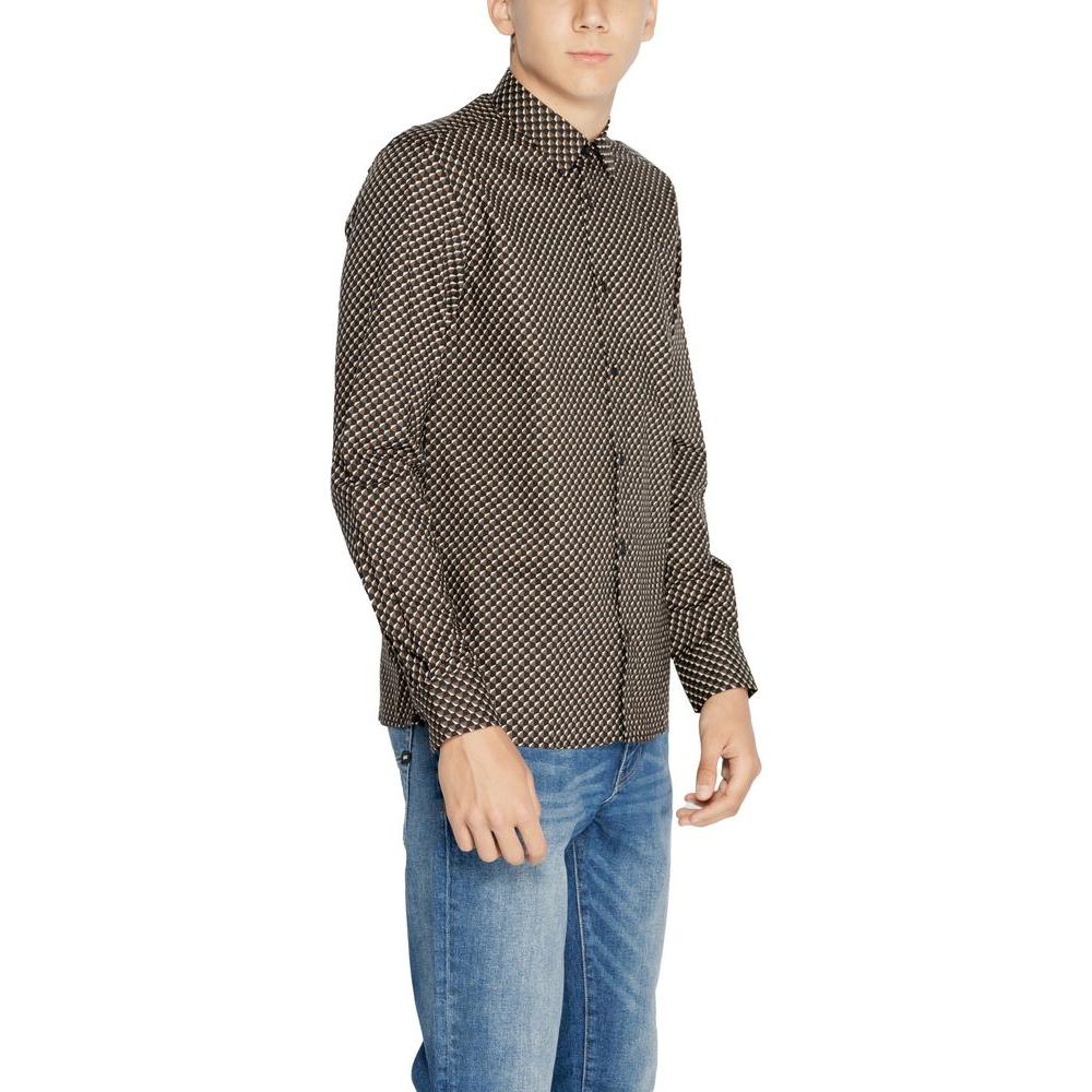 Antony Morato brown cotton shirt for men, fall/winter collection, stylish long sleeve pattern design, 100% cotton.