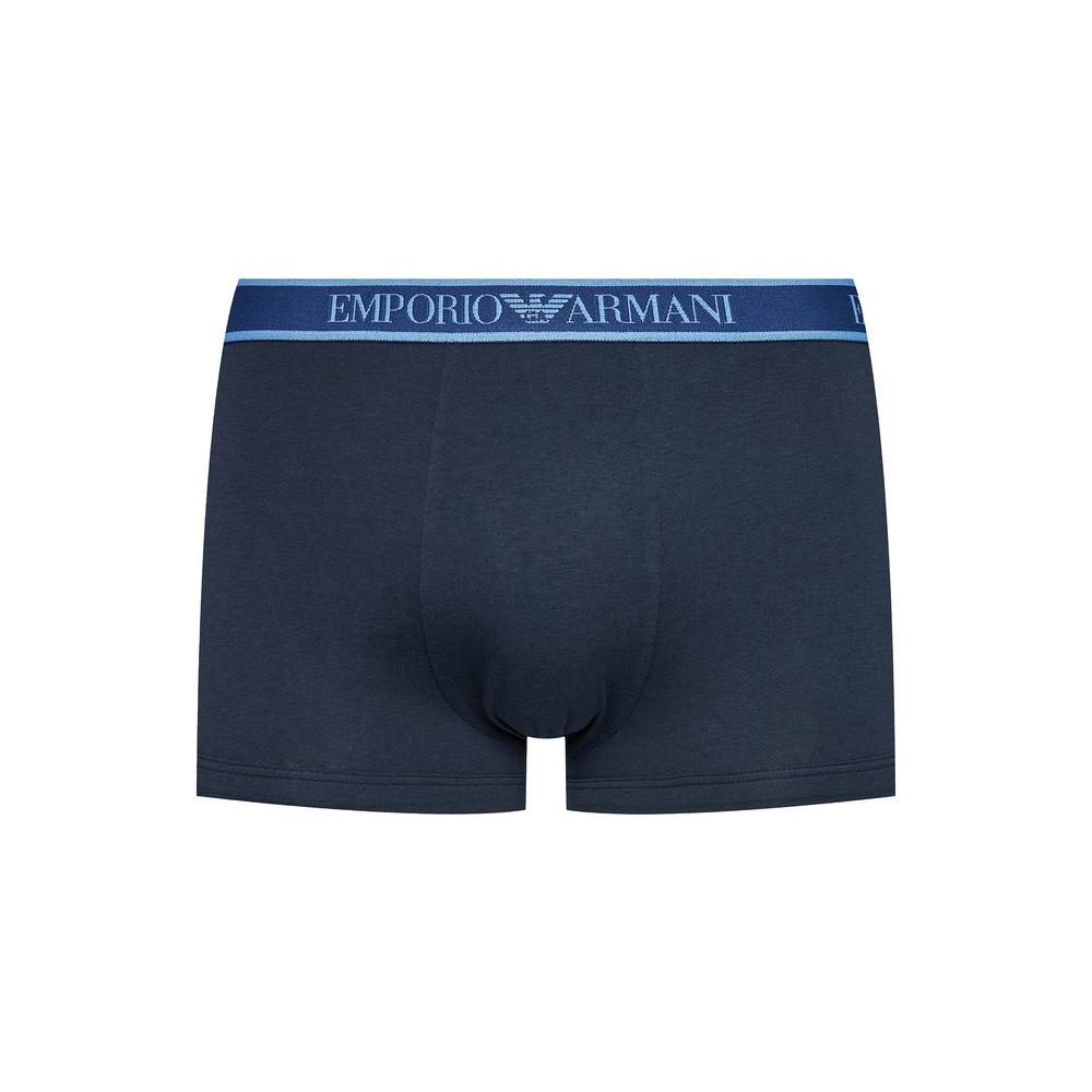 Emporio Armani blue cotton men's trunk with logo waistband, 100% cotton, comfortable fit, and elegant design ideal for daily wear.