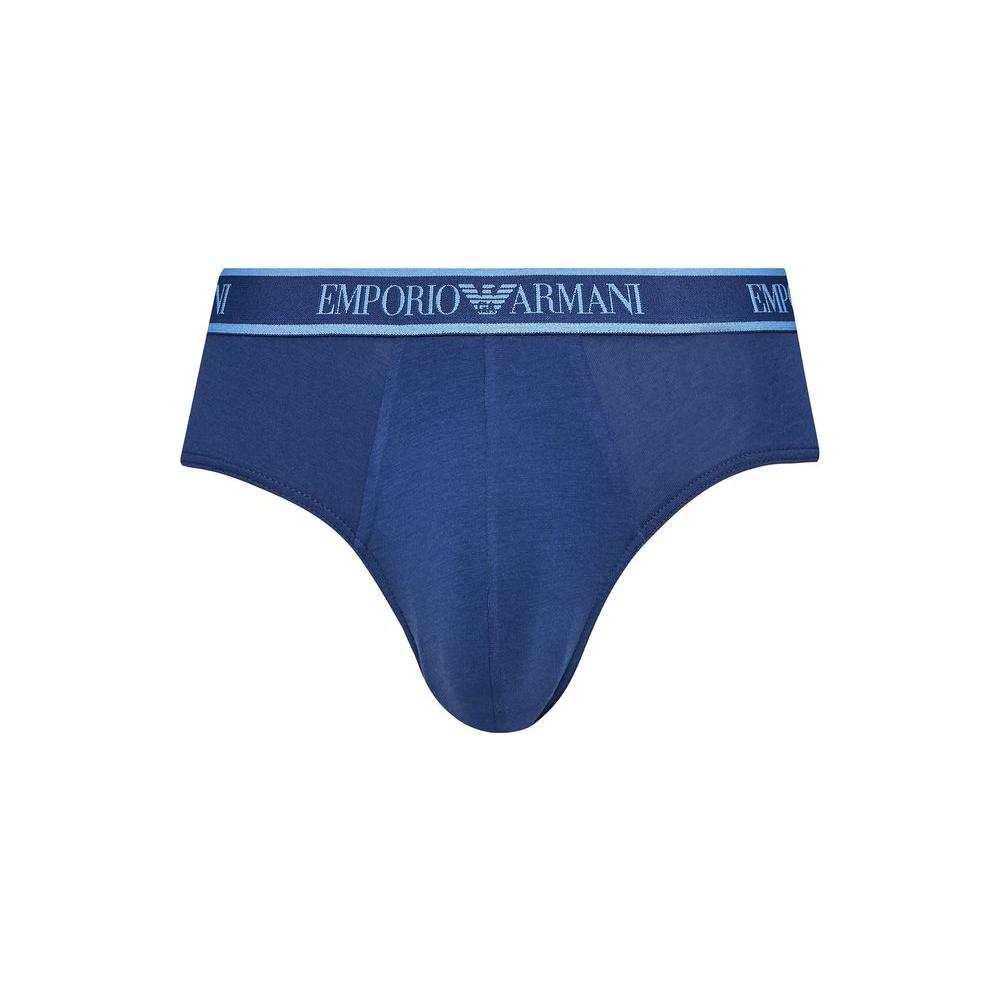Blue Emporio Armani men's cotton underwear brief with logo waistband.
