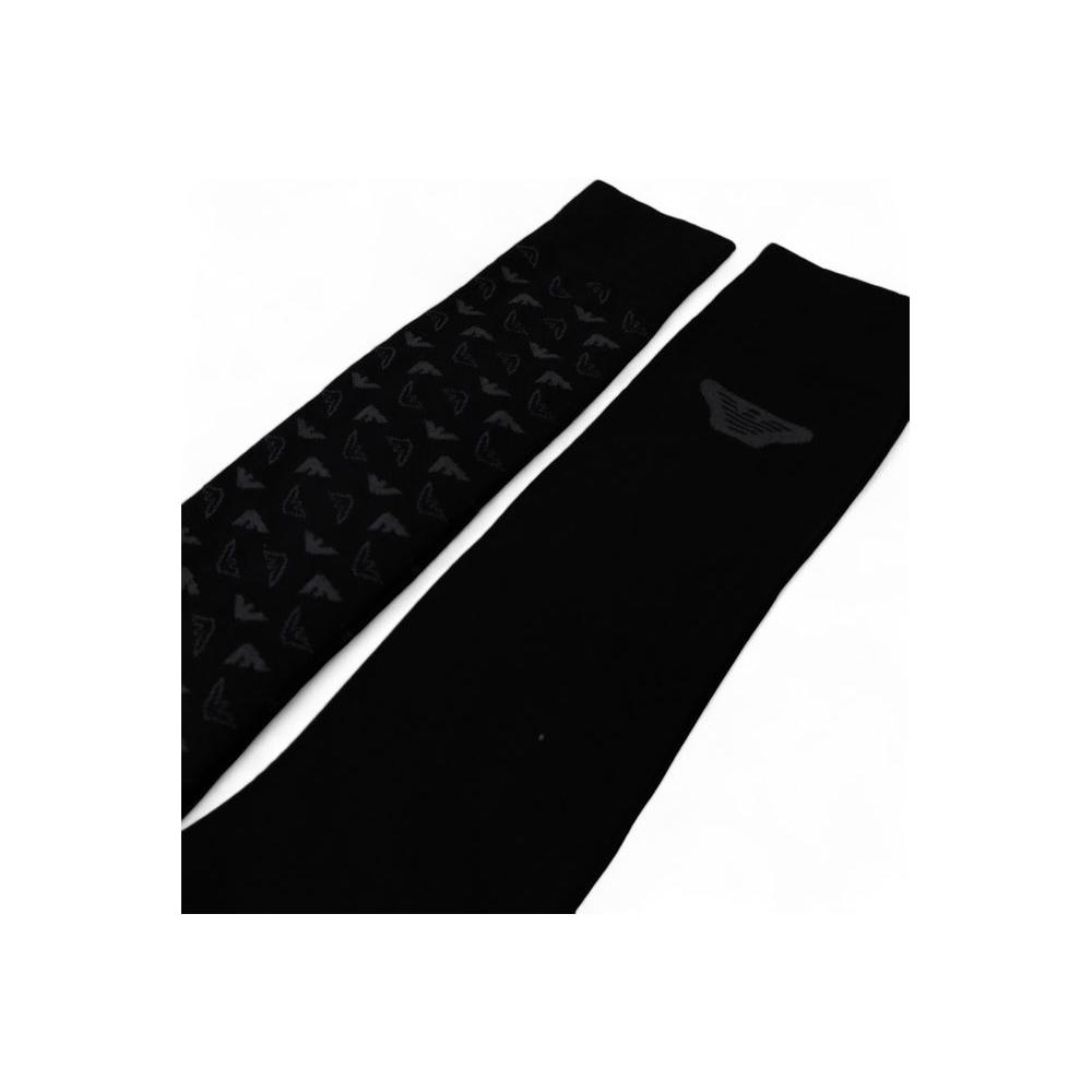Emporio Armani black cotton long socks for men, sleek design, 2-pack, soft and durable, perfect for work and leisure.