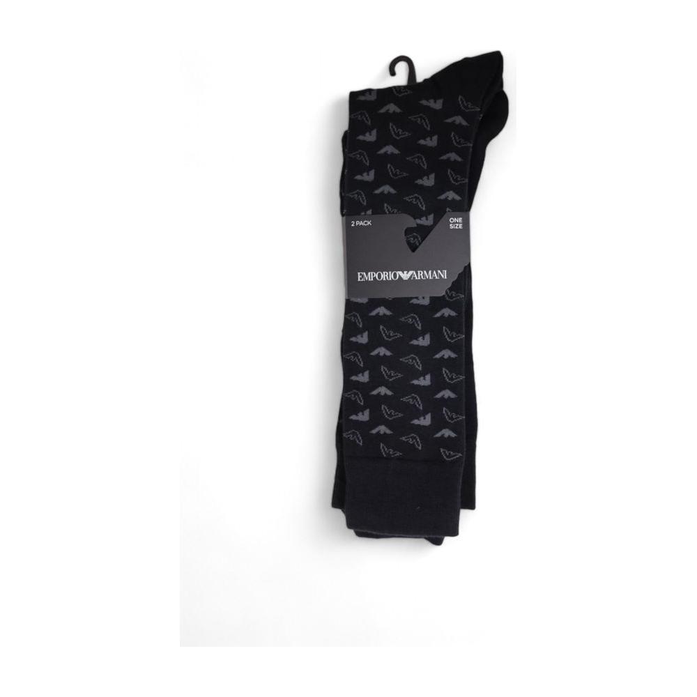Emporio Armani black cotton socks for men, comfortable and stylish 2-pack, featuring iconic logo design, perfect for any occasion.
