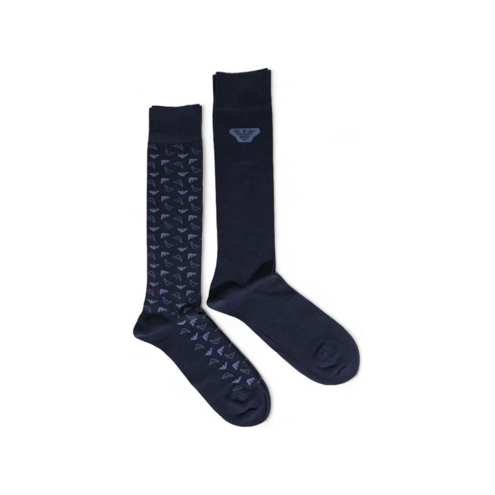 Emporio Armani Underwear long blue cotton socks for men, 2-pack, featuring logo design, offering comfort and durability for everyday wear.