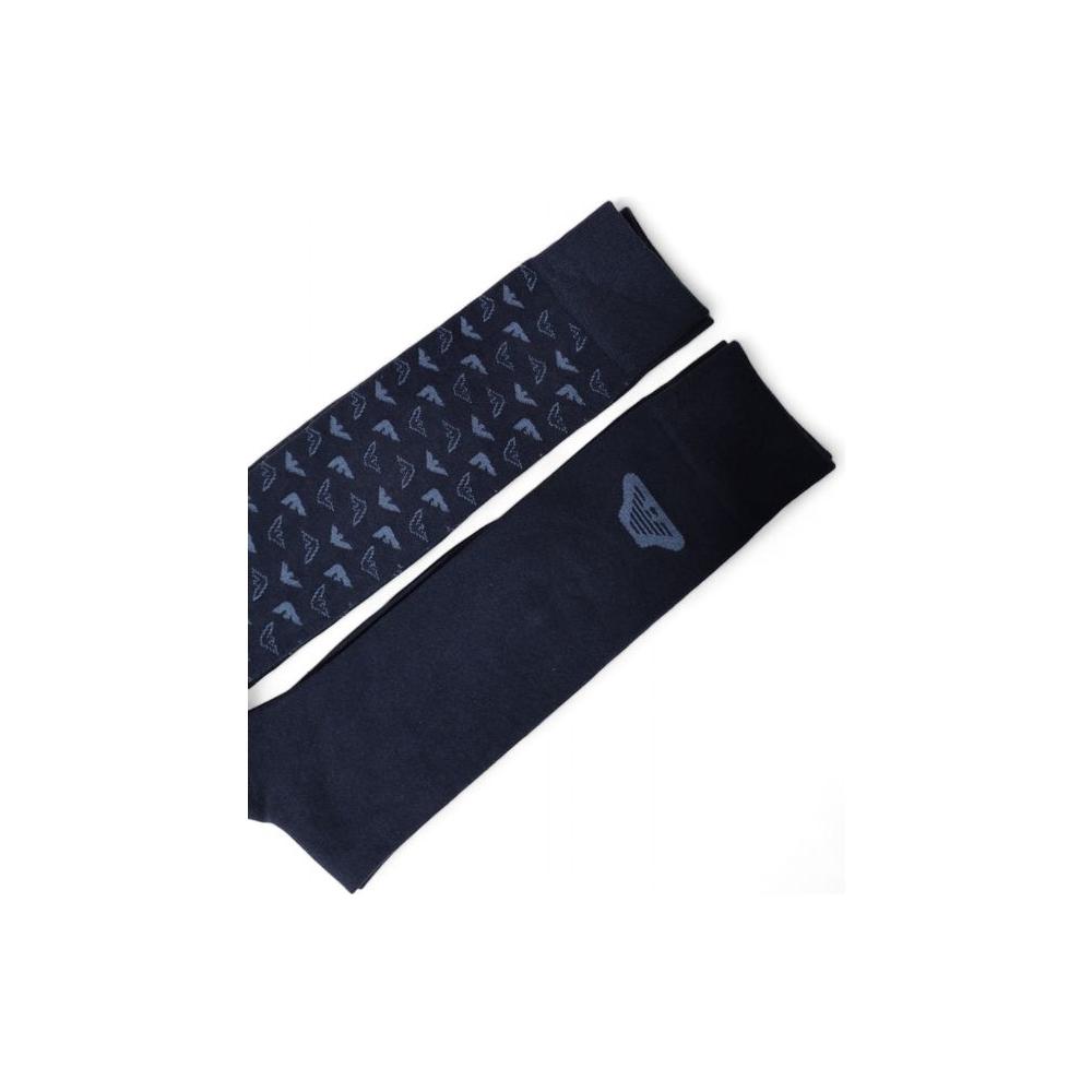 Emporio Armani blue cotton socks for men, featuring logo pattern, premium quality, durable, 2-pack, comfort fit for work or leisure.