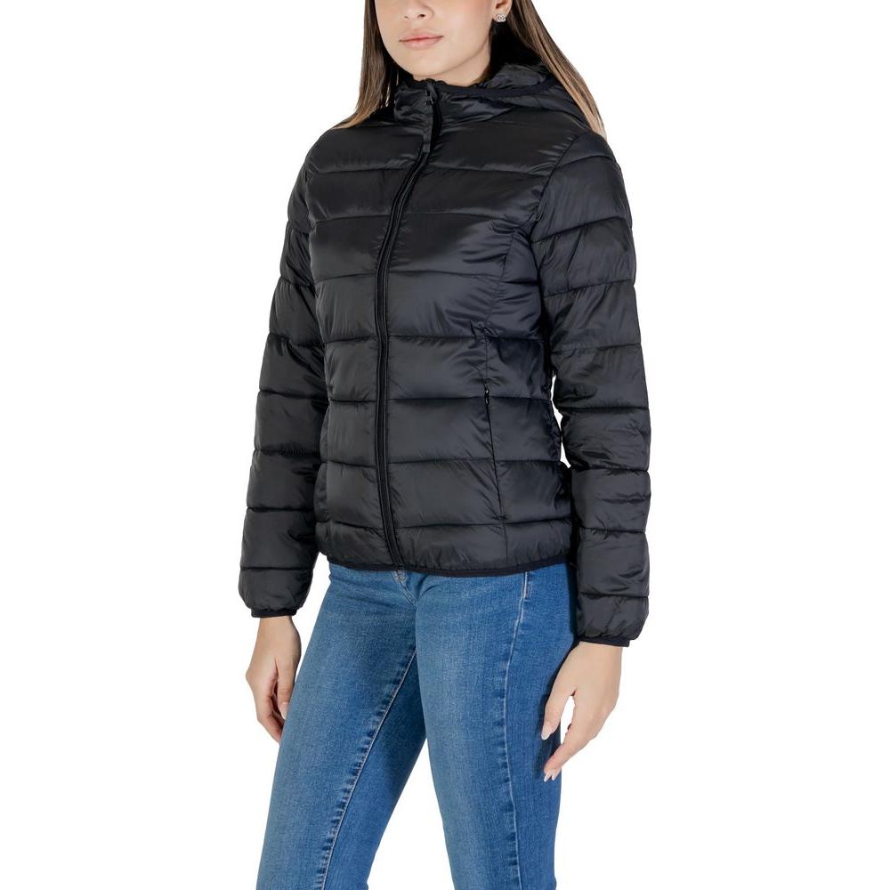 B.Young black nylon jacket for women, fall/winter collection, 100% nylon, casual puffer style coat.