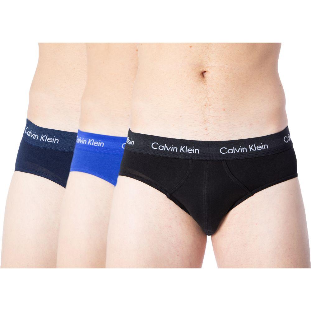 Calvin Klein blue cotton underwear briefs with elastic waistband and logo, set of three, showcasing comfort and style for men.