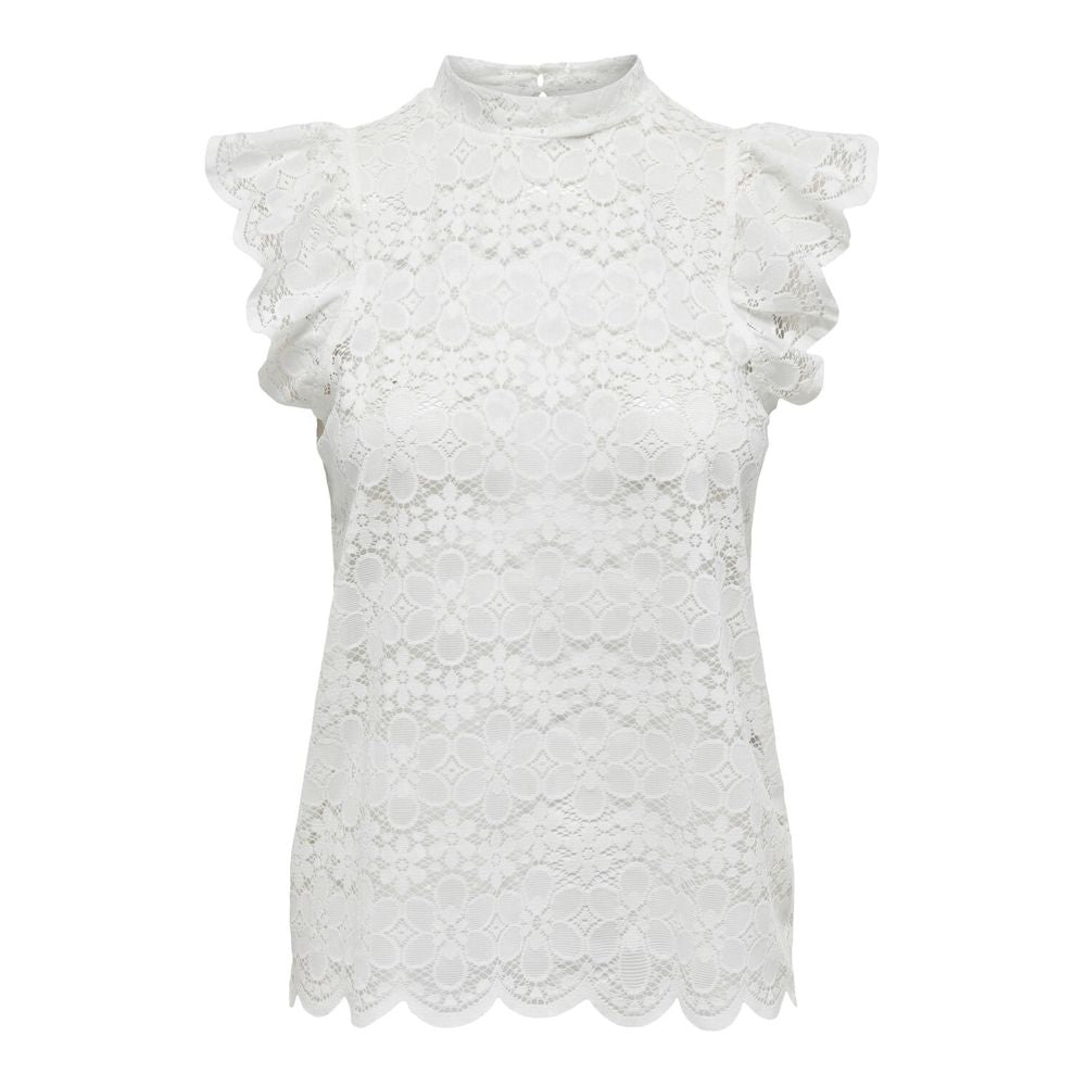 Jacqueline De Yong cream lace polyester top with ruffled sleeves, perfect for casual and summer looks.