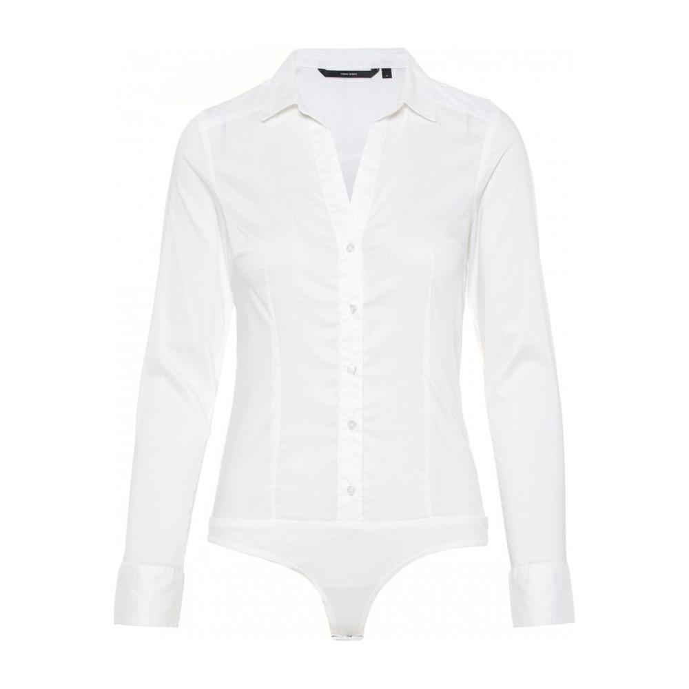 Vero Moda cream long-sleeve cotton top and t-shirt, featuring a soft blend of cotton, nylon, and elastane for a comfortable fit.