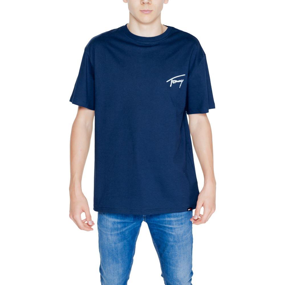 Tommy Hilfiger blue cotton t-shirt for men, spring/summer collection, made from recycled and Better Cotton Initiative cotton.