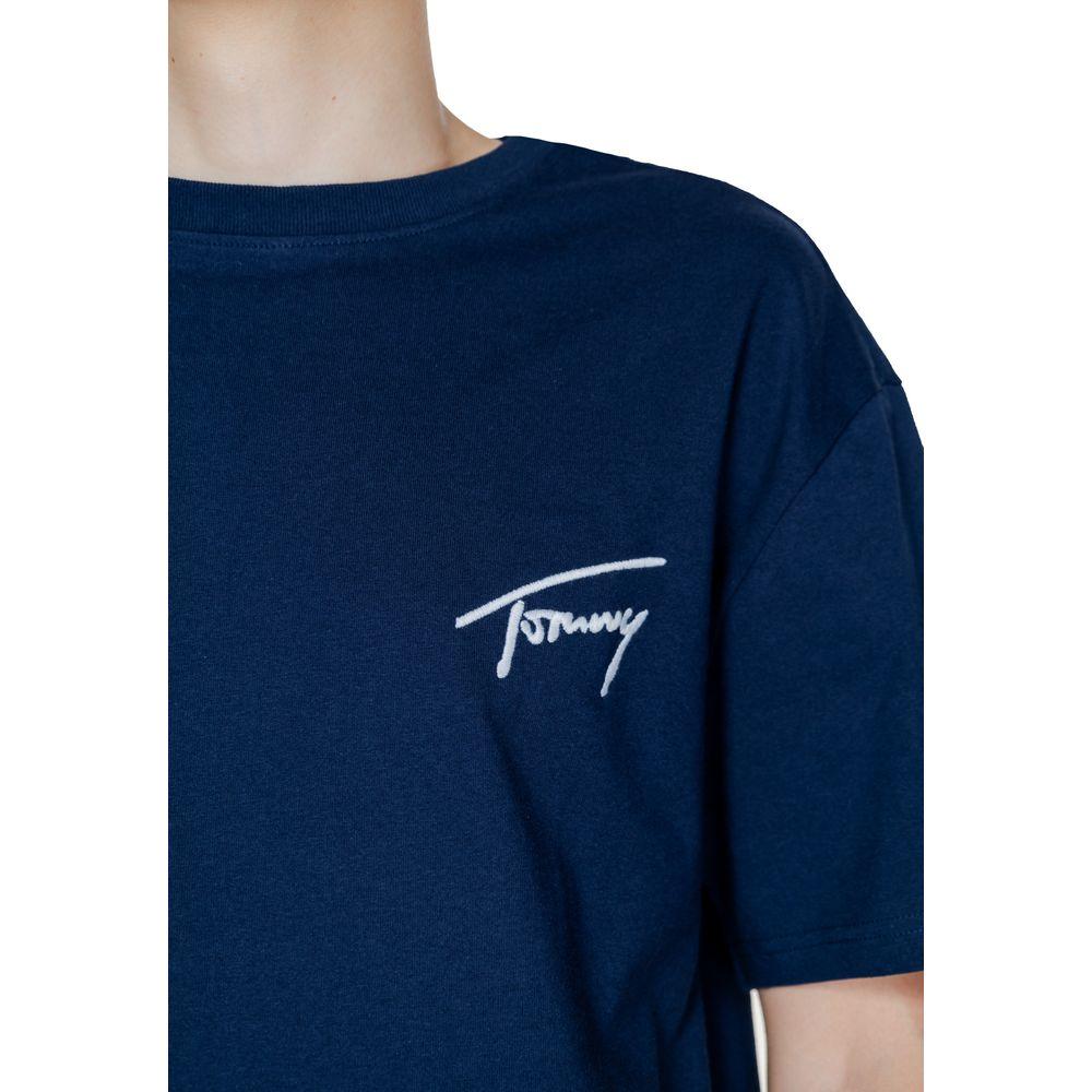 Men's Tommy Hilfiger blue cotton T-shirt with logo, featuring recycled and BCI cotton, spring/summer collection.