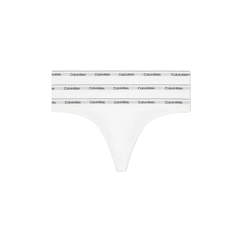 Calvin Klein white cotton thong with logo waistband, part of a women's 3-pack underwear set, offering comfort and style.