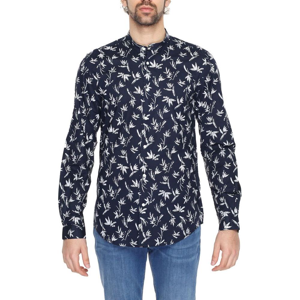 Antony Morato blue cotton long sleeve shirt for men, featuring a floral print. Spring/Summer collection made from 100% cotton.