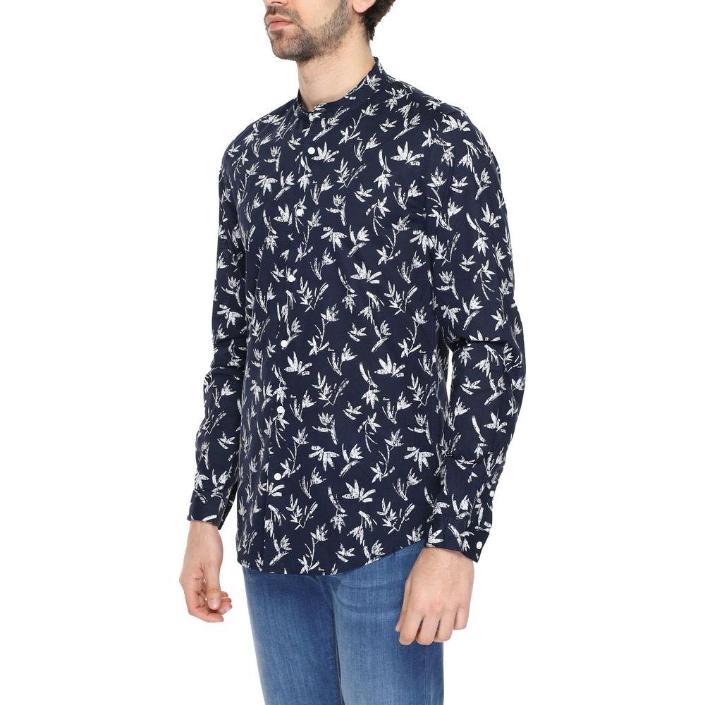 Antony Morato blue cotton shirt with a floral pattern, men's long sleeve for spring/summer collection