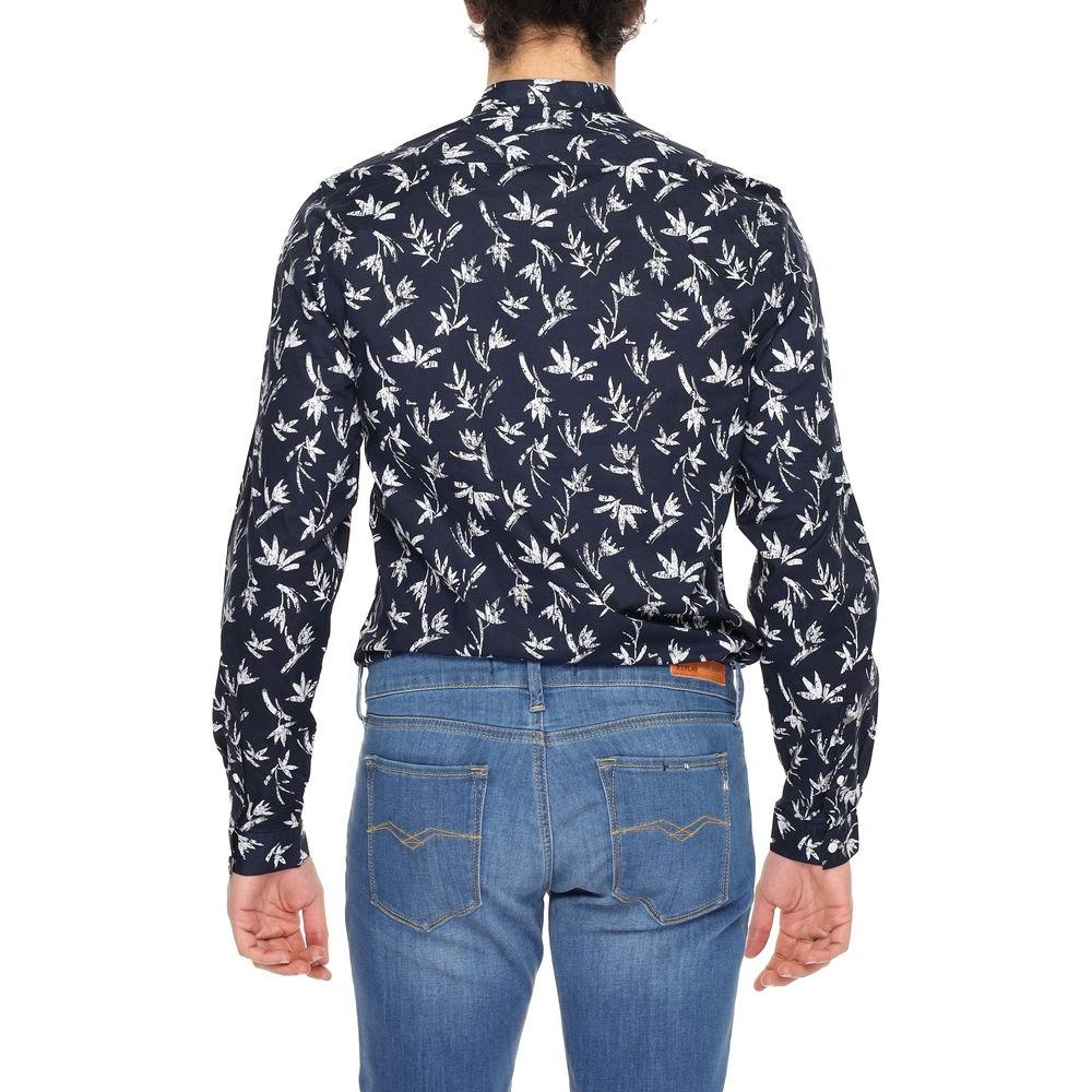 Back view of men's long sleeve blue patterned cotton shirt, Antony Morato, spring/summer collection.