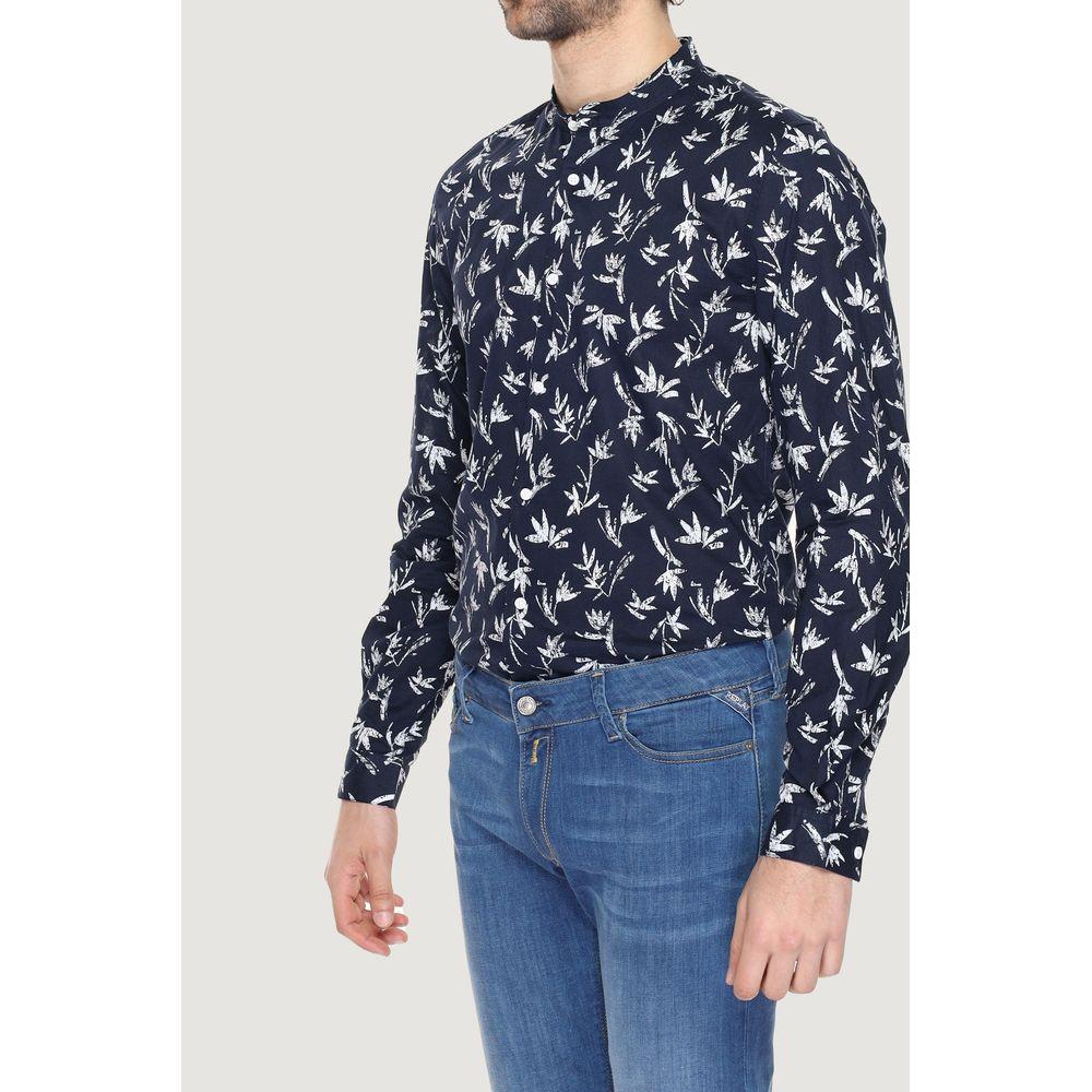 Men's Antony Morato blue cotton long sleeve shirt with floral print, part of spring/summer collection.