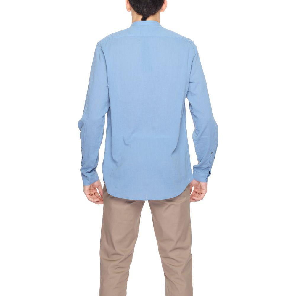 Back view of men's Antony Morato blue cotton long sleeve shirt, part of the Spring/Summer collection.