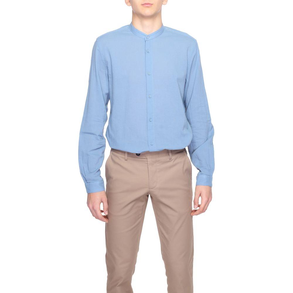 Antony Morato men's blue long sleeve cotton shirt for spring-summer collection