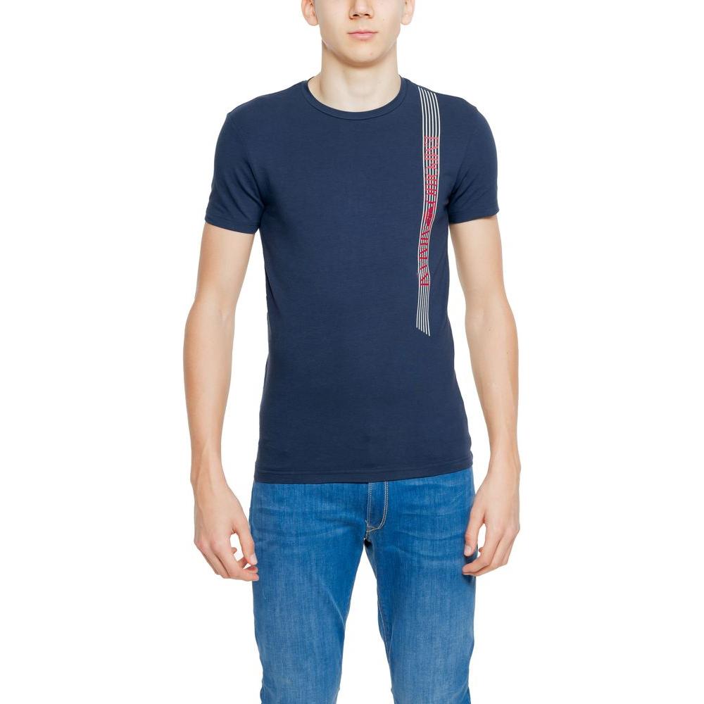 Emporio Armani blue cotton t-shirt for men, featuring short sleeves and modern design, model 111971 4R525, worn by male model.