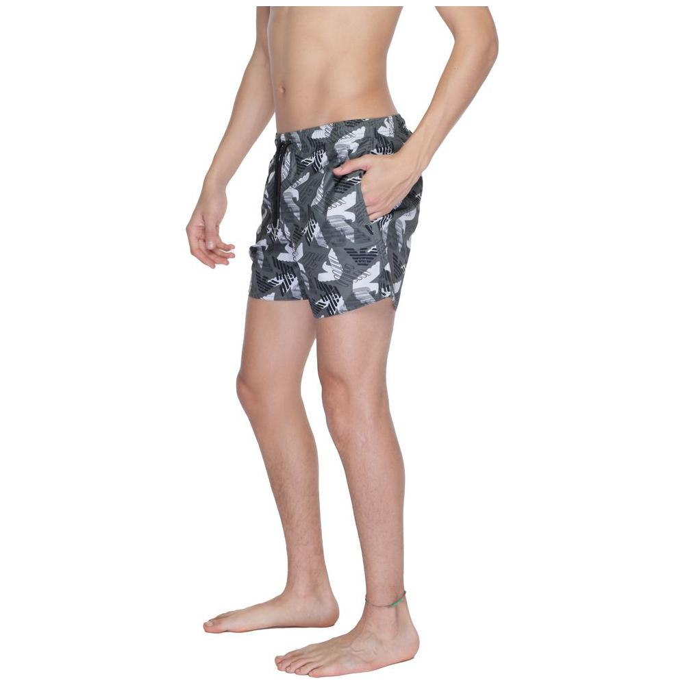 Emporio Armani men's black polyester swimsuit with a stylish design, featuring an elastic waistband and adjustable drawstring for optimal fit.