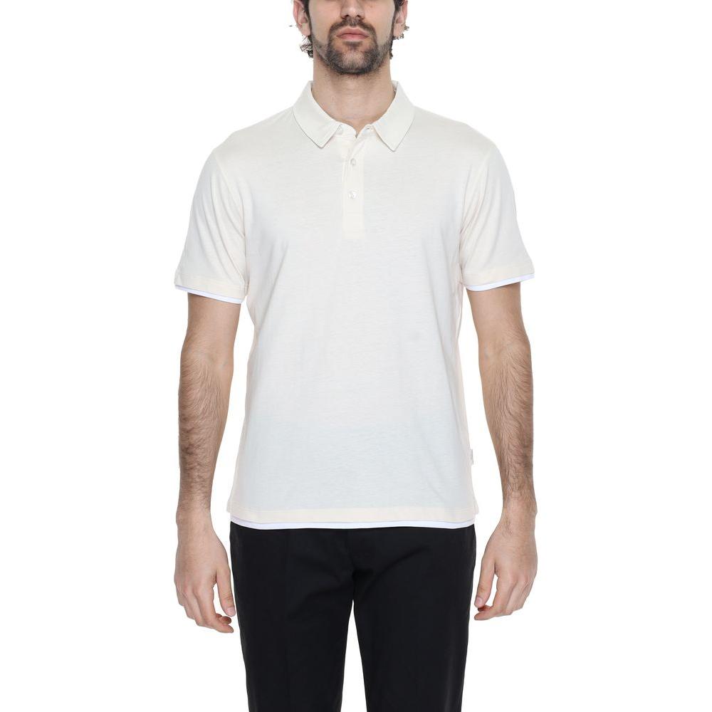 Alt Tag: Men's cream cotton short sleeve polo shirt from Hamaki-Ho's Spring/Summer collection.