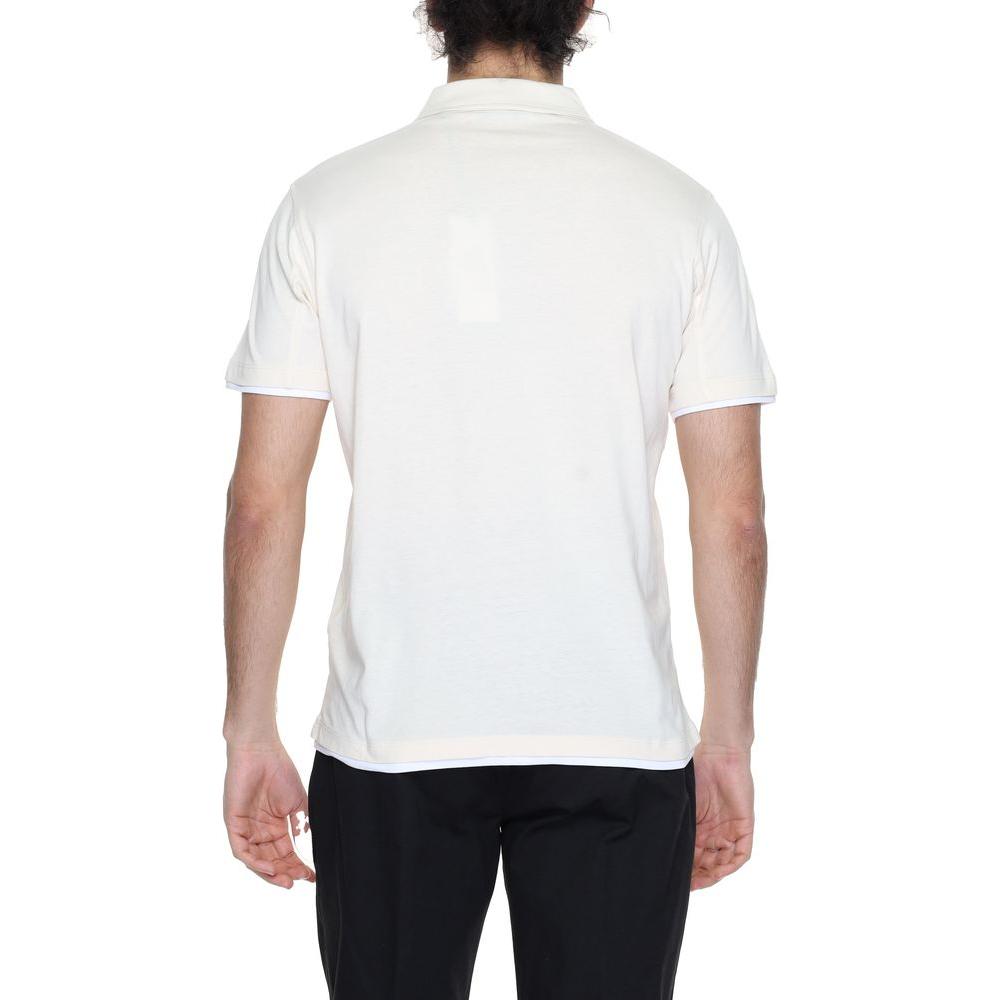 Back view of Hamaki-Ho cream cotton polo shirt, men's short sleeve spring/summer collection, 100% cotton.