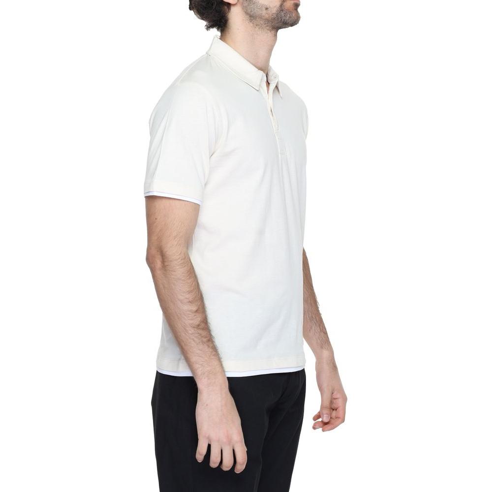 Men's Hamaki-Ho cream cotton polo shirt, short sleeve, spring/summer collection, side view on model, 100% cotton.