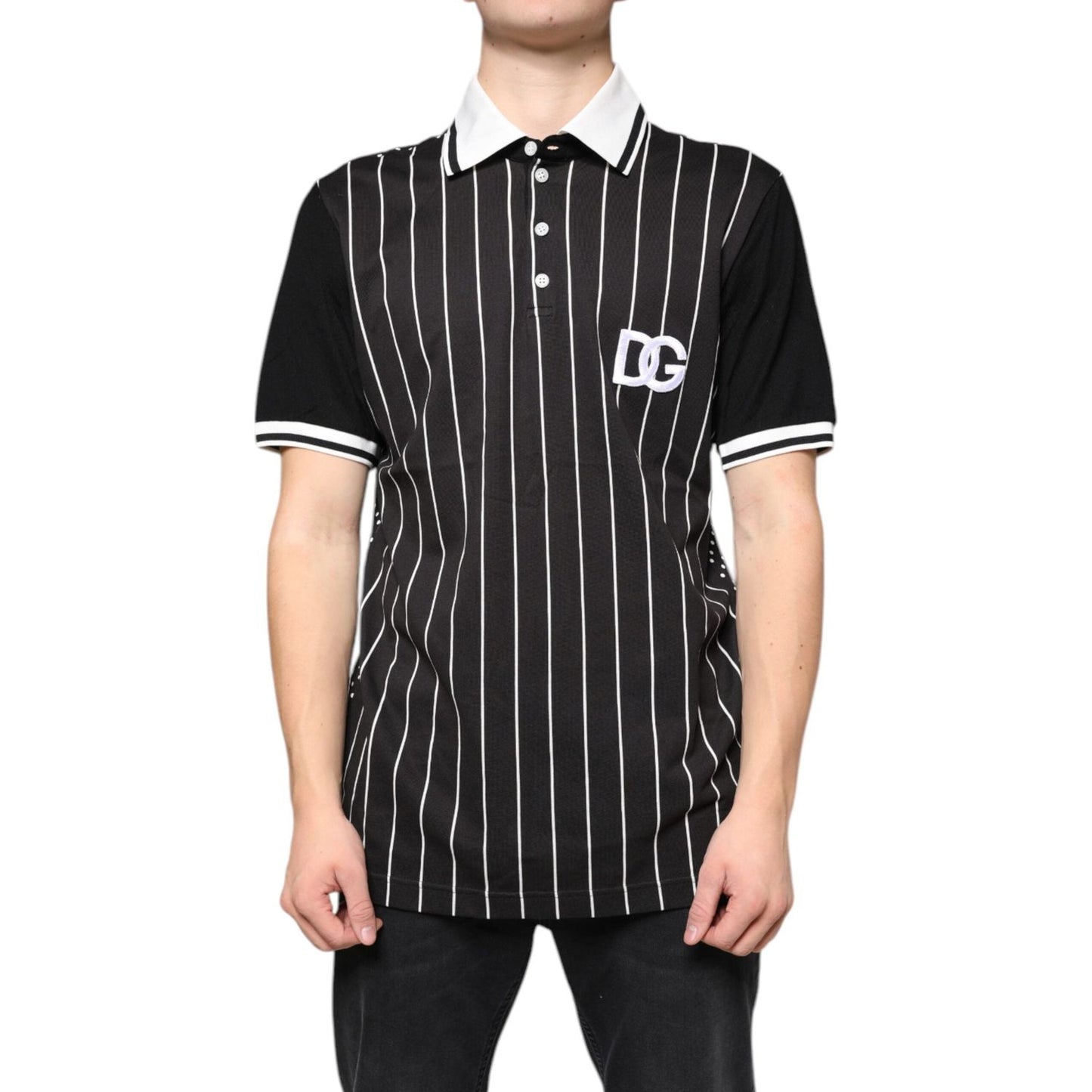 Dolce & Gabbana Black White Stripes Collared Polo T-shirt Dolce & Gabbana Wheat