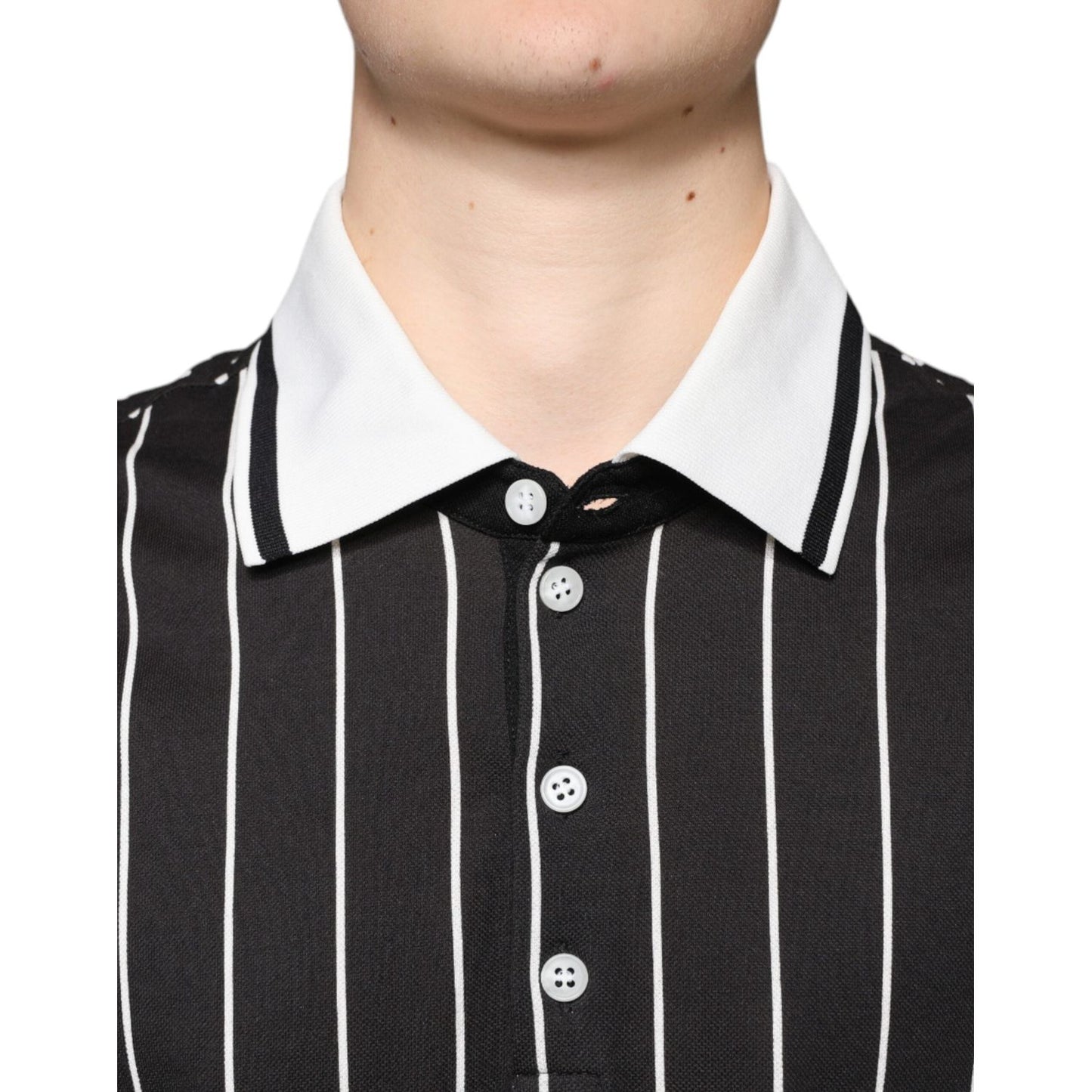 Dolce & Gabbana Black White Stripes Collared Polo T-shirt Dolce & Gabbana Dark Slate Gray
