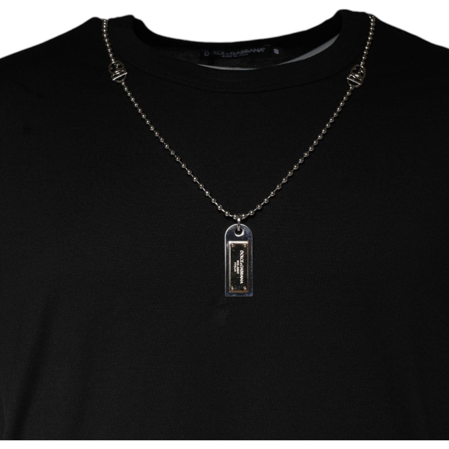 Dolce & Gabbana Black Cotton Necklace Embellished T-shirt Dolce & Gabbana Black