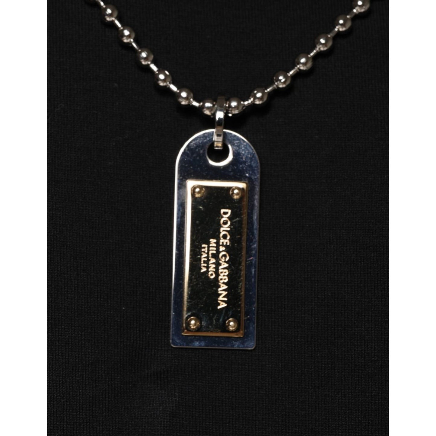 Dolce & Gabbana Black Cotton Necklace Embellished T-shirt Dolce & Gabbana Black