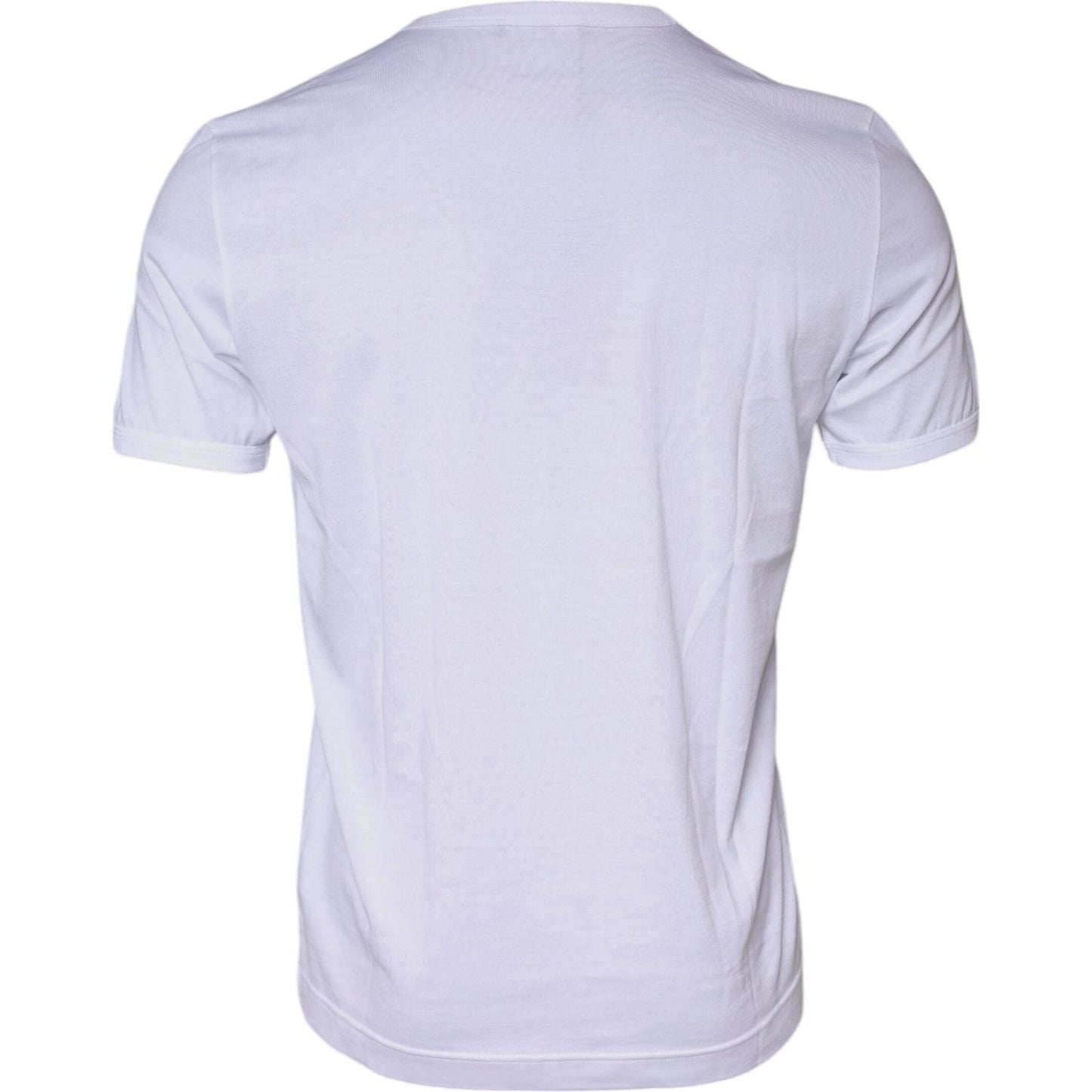 Dolce & Gabbana white cotton crew neck t-shirt with DG heart logo embroidery, back view. Casual and stylish men's tee.