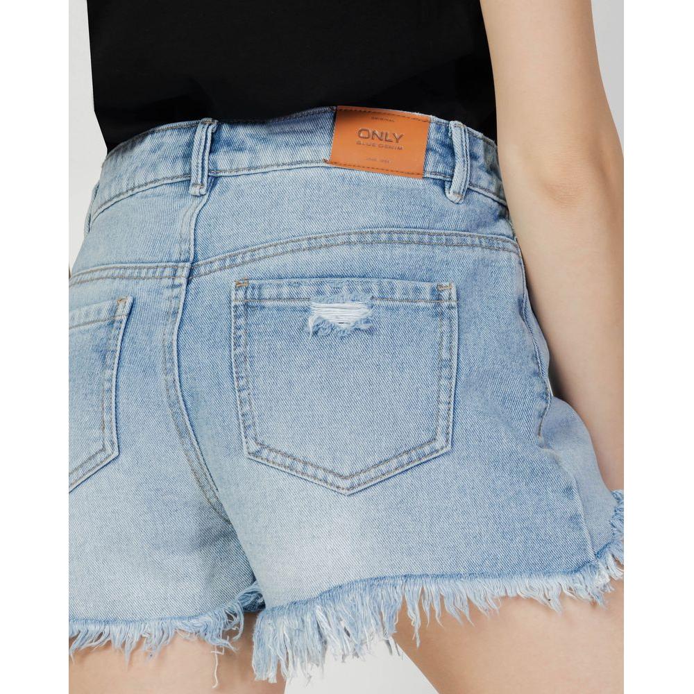Women's spring/summer light blue cotton shorts with frayed hem by Only, showcasing back pocket detail.