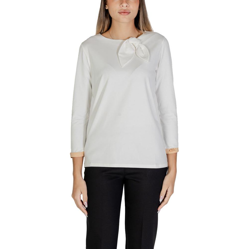 Alviero Martini Prima Classe white cotton top with bow detail, women's fall/winter collection, 96% cotton, 4% elastane.