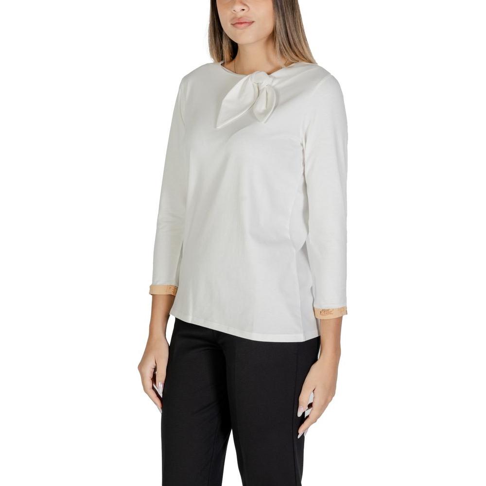 Alviero Martini Prima Classe women's white cotton top, long-sleeved, perfect for fall/winter collection, 96% cotton, elegant look.