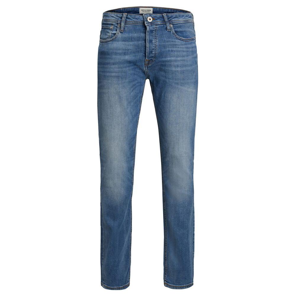 Jack Jones Blue Slim Fit Cotton Jeans for Men with Comfortable Silhouette, 98% Cotton, 2% Elastane, Versatile for Casual and Elegant Styles