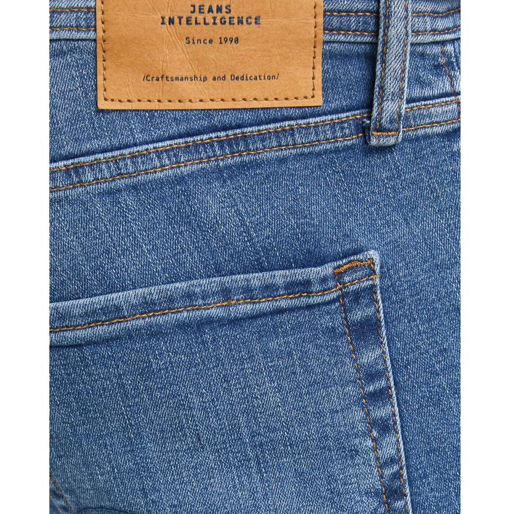 Close-up of back pocket and label on Jack Jones Blue Cotton Jeans, showcasing quality craftsmanship and stylish design.