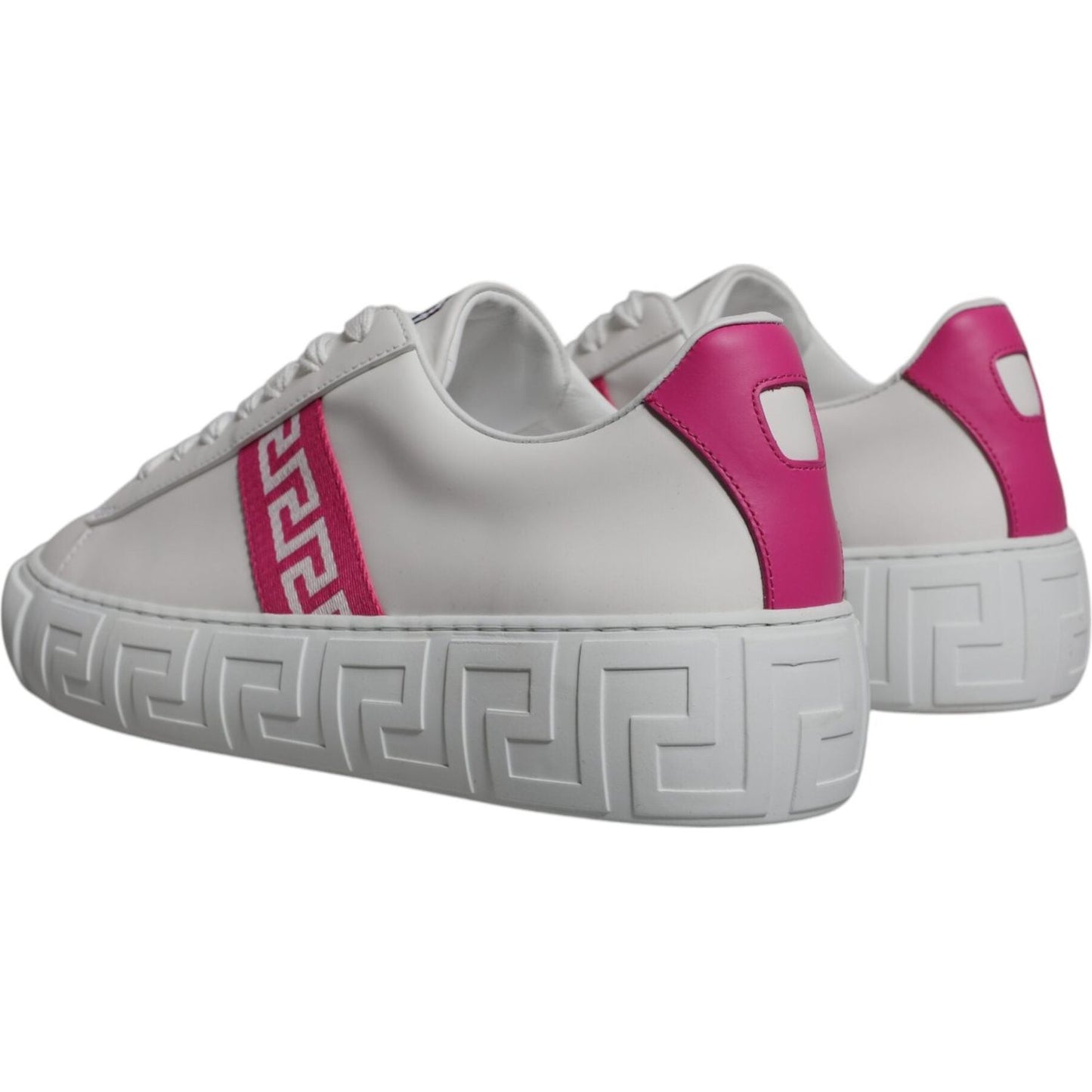 Versace White Pink Greca Print Platform Low Top Sneakers Shoes Versace Dark Gray