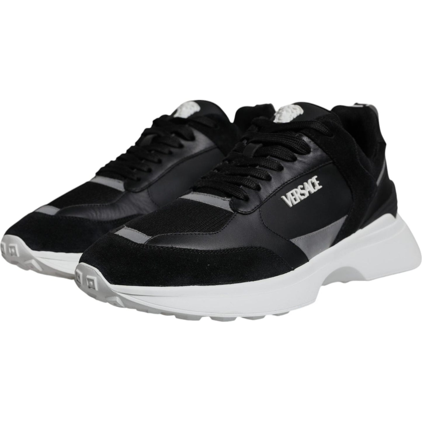 Versace Black Canvas Quad Fabric Medusa Low Top Sneaker Shoes Versace Light Gray