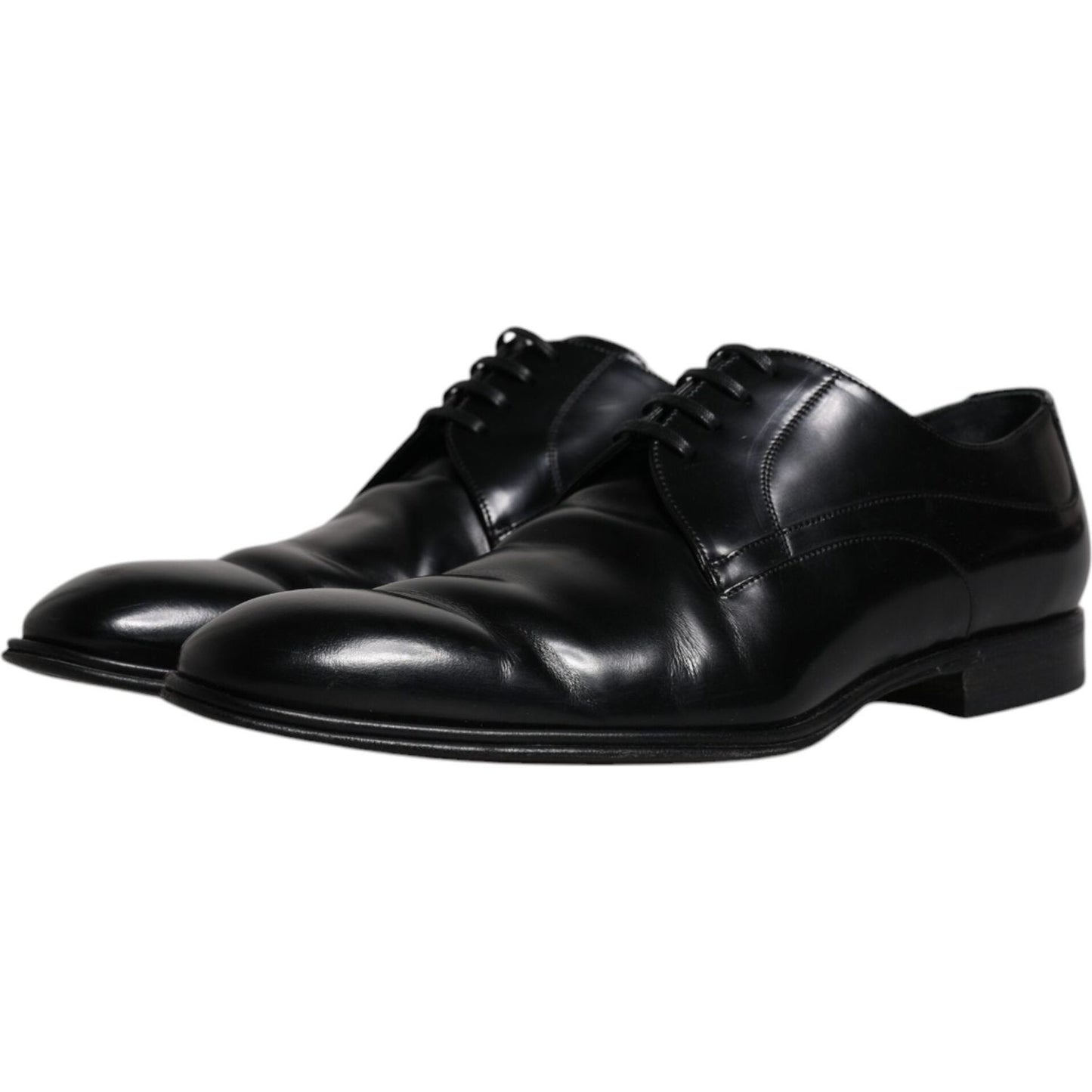 Dolce & Gabbana black leather derby formal men's dress shoes, elegant design, lace-up closure, authentic Italian craftsmanship.