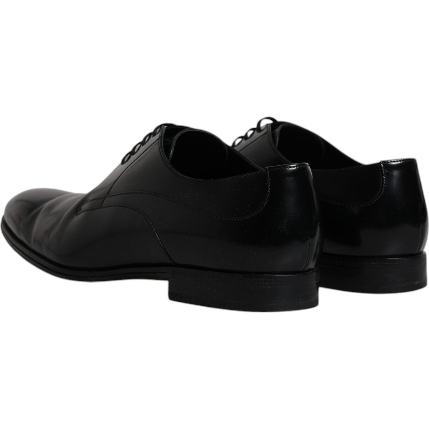 Dolce & Gabbana Black Leather Derby Men's Dress Shoes, rear view, showing high-quality craftsmanship and exclusive design.