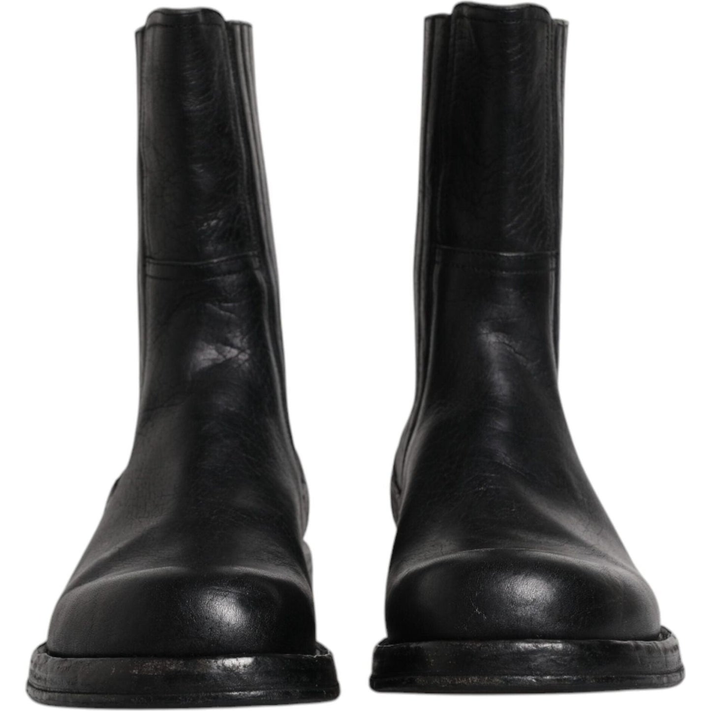 Dolce & Gabbana Black Horse Leather Mid Calf Boots Shoes Dolce & Gabbana Black