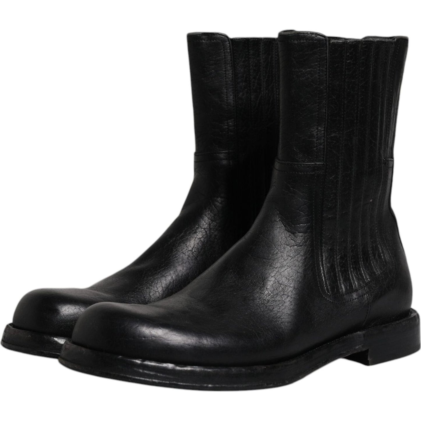 Dolce & Gabbana Black Horse Leather Mid Calf Boots Shoes Dolce & Gabbana Black