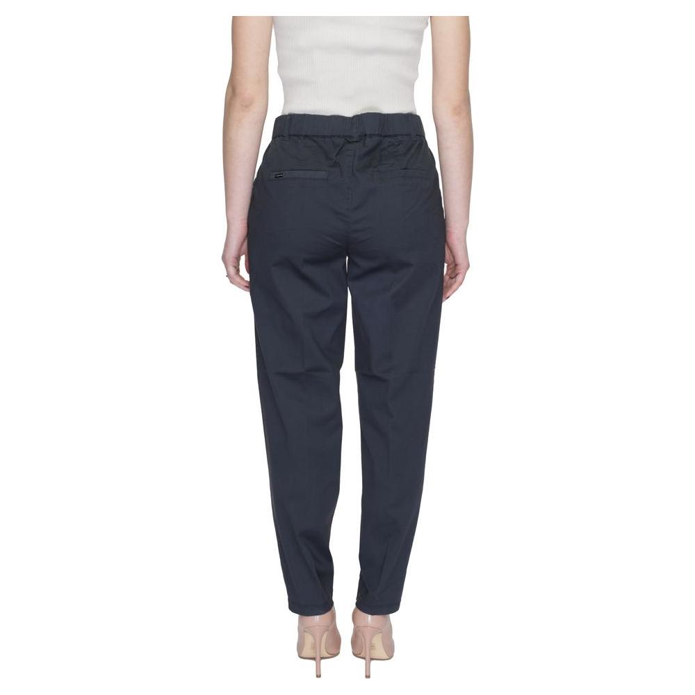 Back view of women's Street One gray cotton cigarette pants, featuring a modern fit for spring/summer. Made with 97% cotton, 3% elastane.