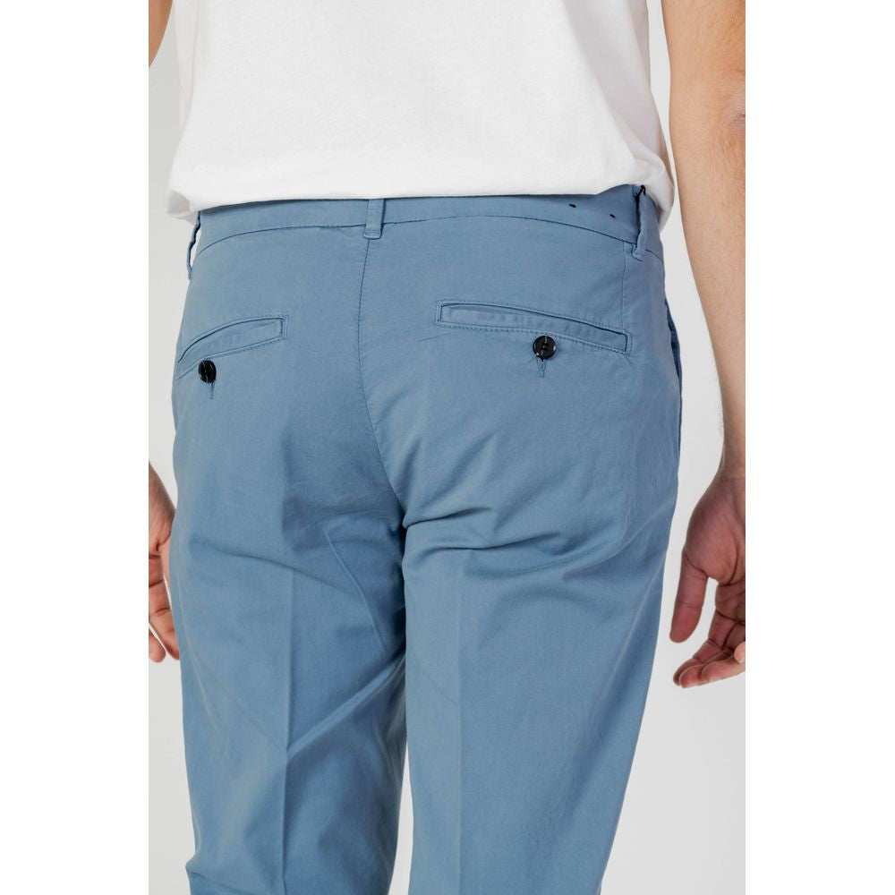 Back view of Antony Morato skinny blue cotton pants for men, featuring rear pockets and button details, ideal for spring/summer