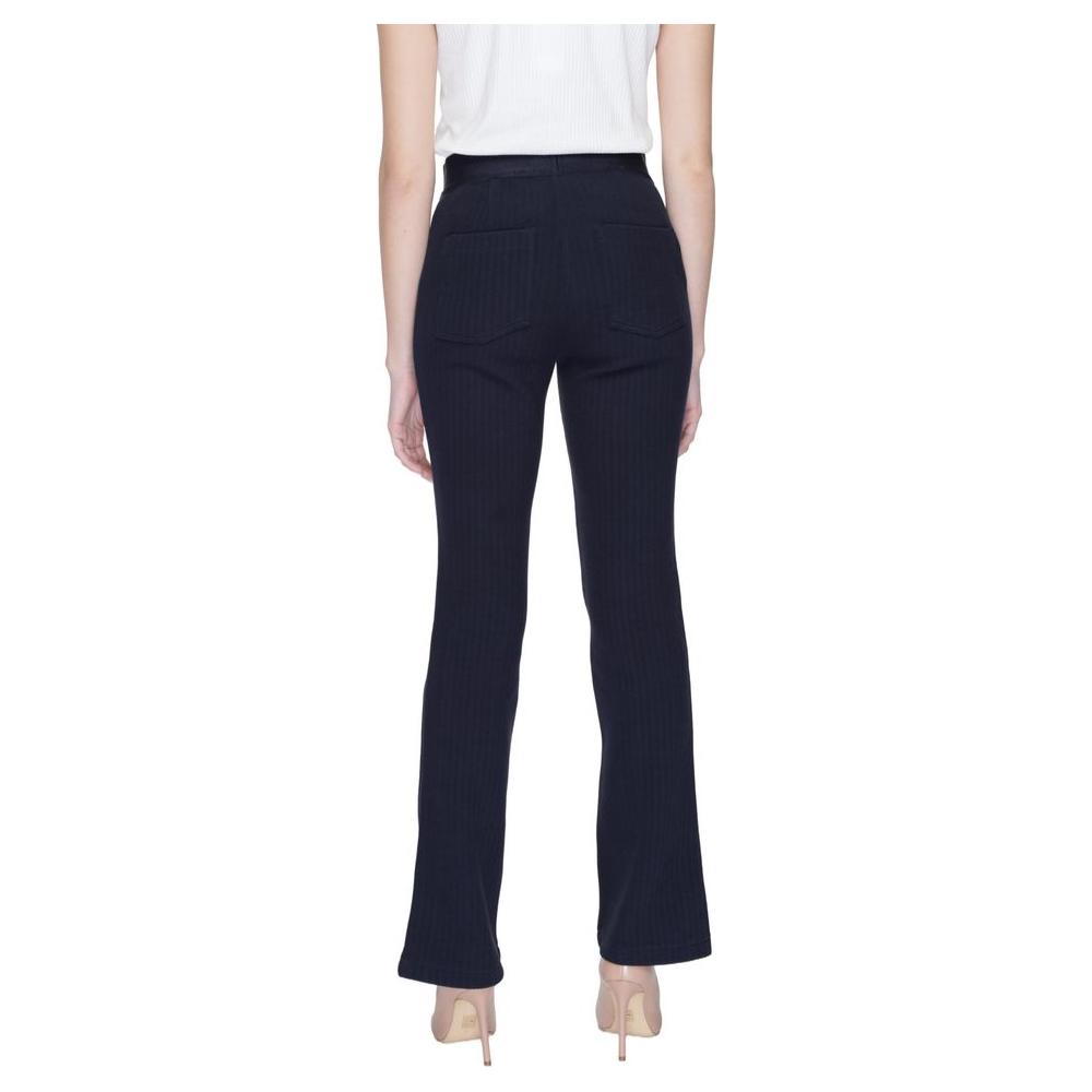 Back view of women's Street One blue bootcut pants in cotton blend for spring/summer collection.