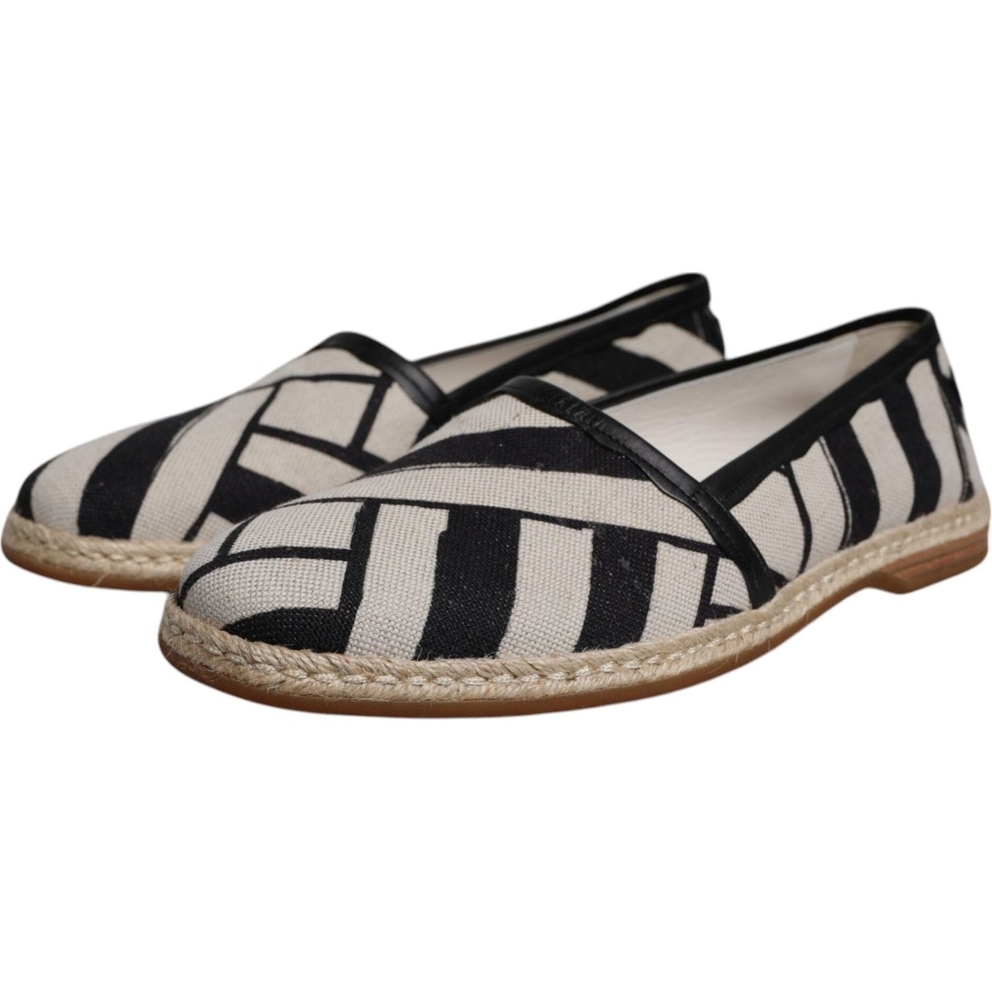 Dolce & Gabbana black white striped espadrille shoes with leather details, high-quality craftsmanship, made in Italy.