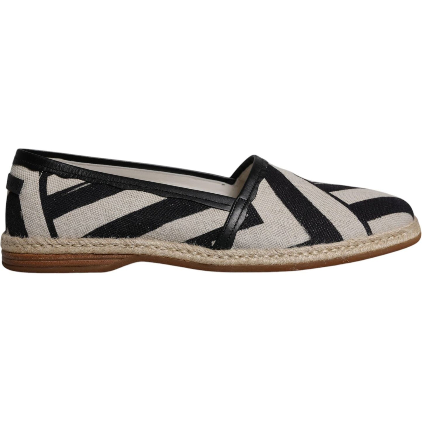 Dolce & Gabbana black white striped slip-on espadrille shoes, linen leather blend, rubber sole, made in Italy, elegant design