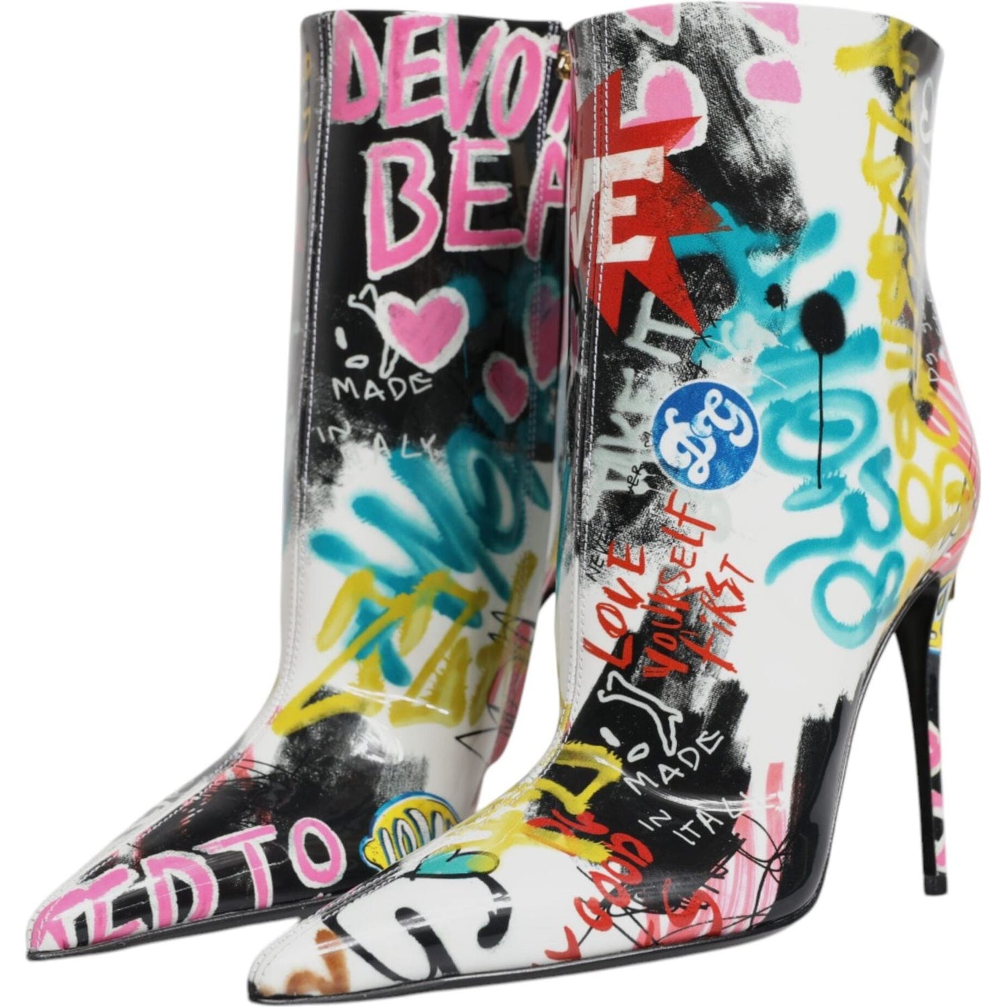 Dolce & Gabbana Multicolor Graffiti Keira Mid Calf Boots Shoes Dolce & Gabbana Gray