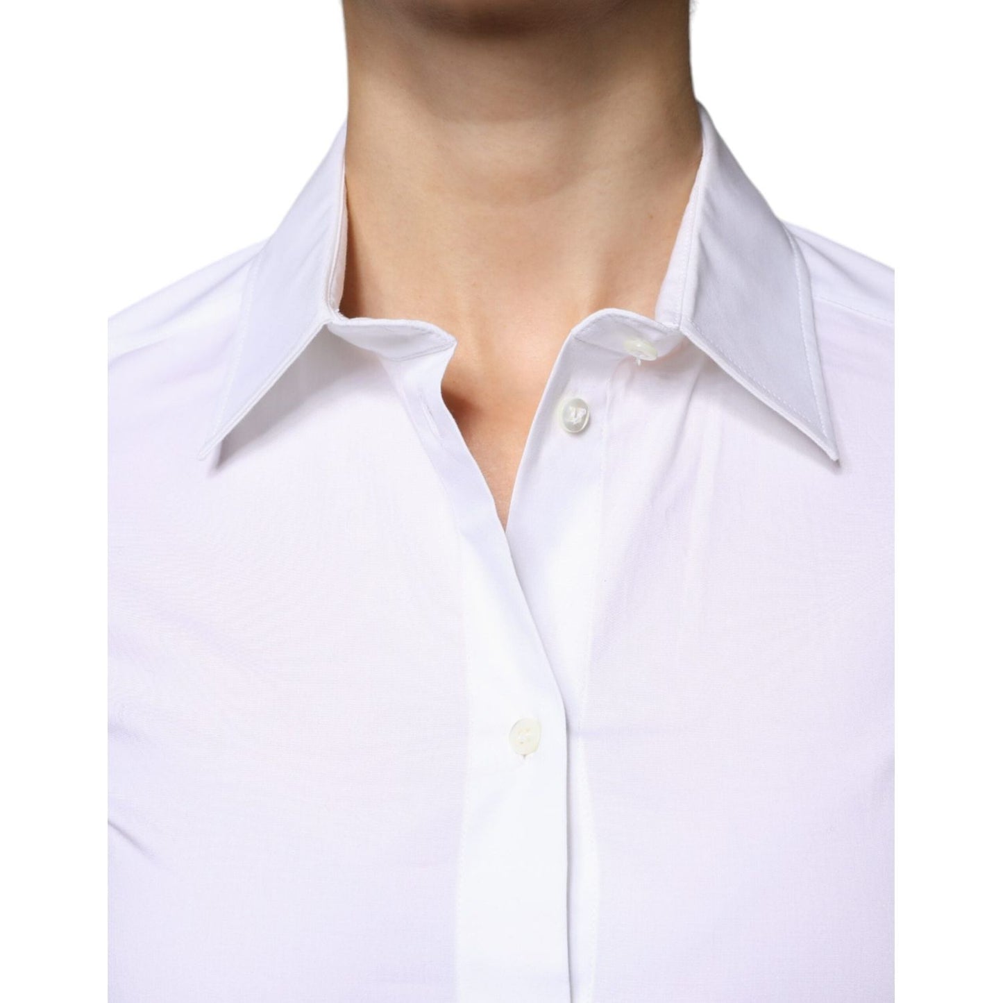 Dolce & Gabbana white collared long sleeve shirt with front button closure, 97% cotton, made in Italy.