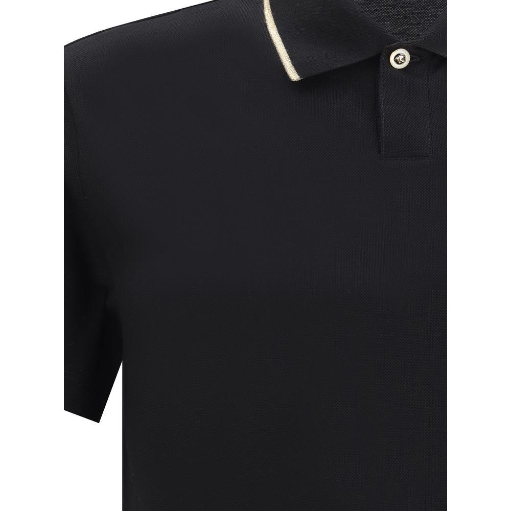 Versace cotton polo shirt with ribbed collar and contrasting button front in a monochrome pattern, showcasing a stylish regular fit.